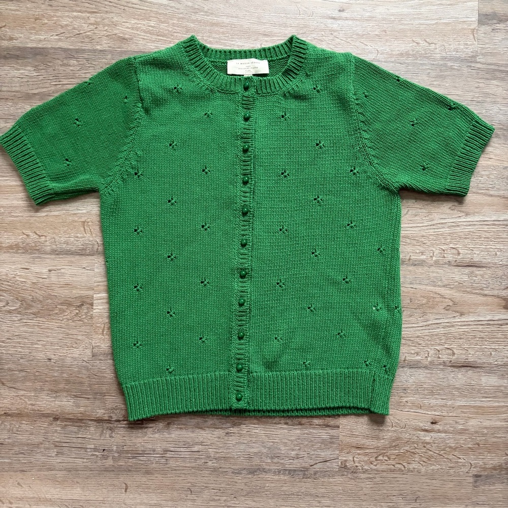 Sezane Green Short Sleeve Knit Cardigan